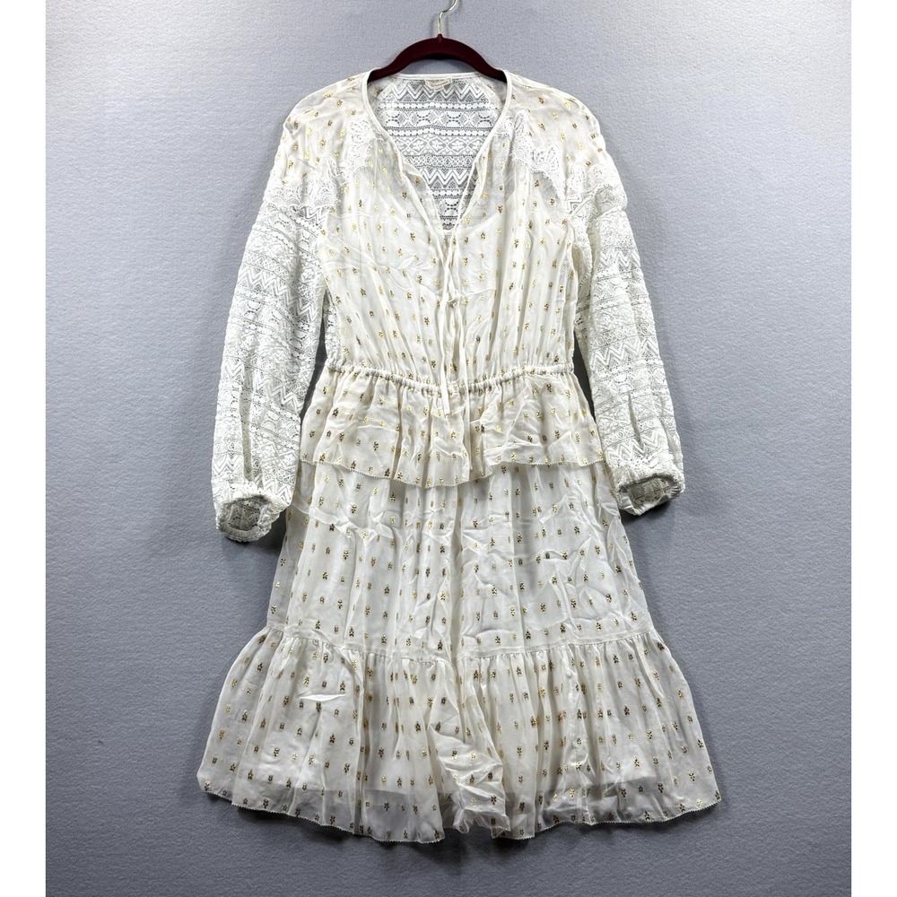 Temperley London Dress Womens 4 White Lace Fit & Flare Ruffle Long Sleeve Party